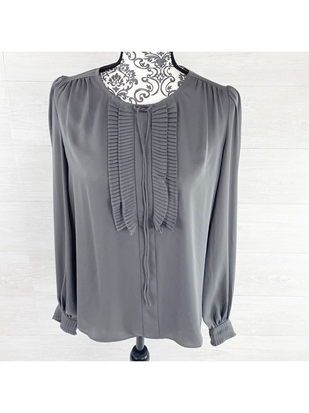 Current Air Ruffle Pleated Front Tie Neck Keyhole Top